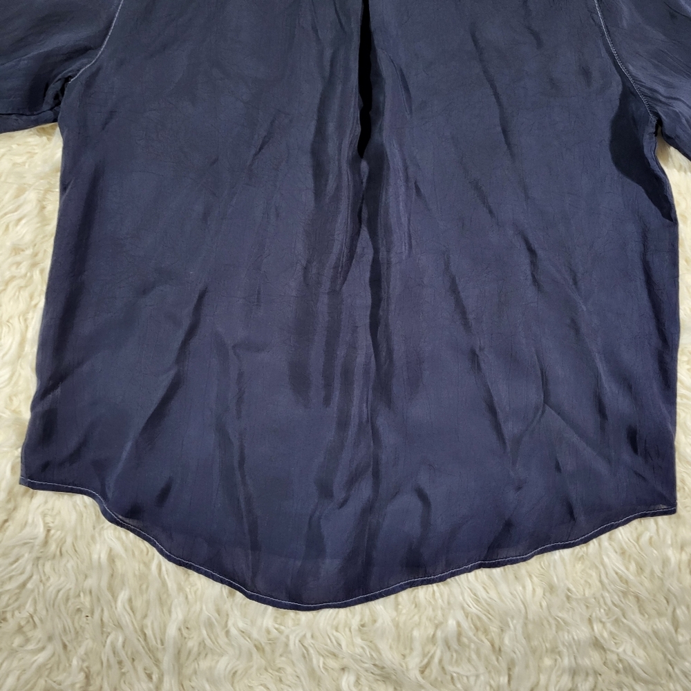 Maven West Navy Blouse Short Sleeve Rib Cuff Med - Picture 13 of 15
